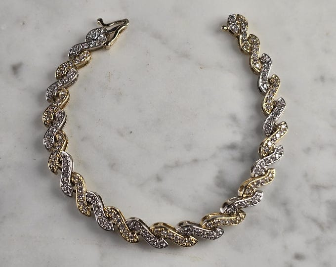Womens Vintage Estate 14K Gold Diamond Tennis Bracelet 16.7g E7970