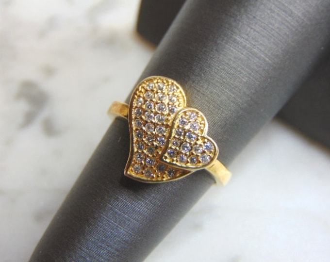 Womens Vintage Estate Sterling Silver Gold Tone Heart Ring 3.2g E4716