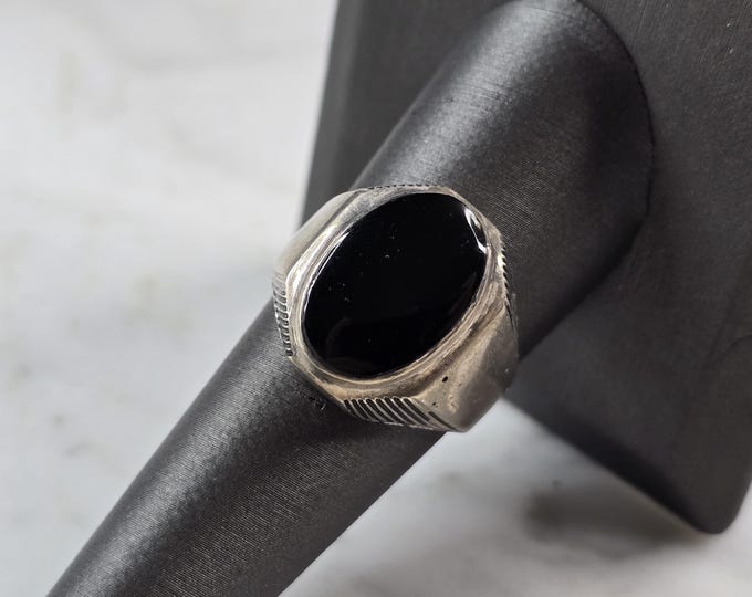 Mens Estate Sterling Silver 950 Modernist Onyx Ring 8.2g E1129