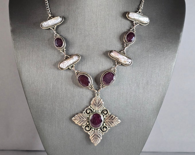 Womens Vintage Estate Sterling Silver Victorian Style Necklace 46.4g E7706