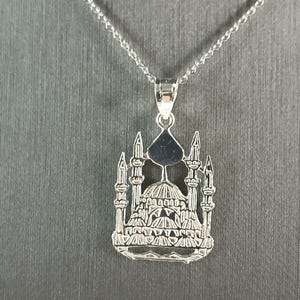 Colar com pingente de mesquita religiosa muçulmana de prata esterlina 3,3g E4690
