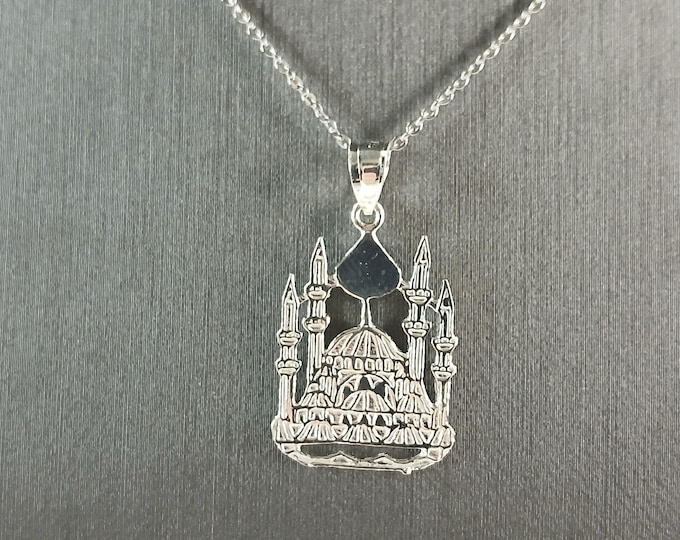 Sterling Silver Religious Muslim Islam Mosque Pendant Necklace 3.3g E4690