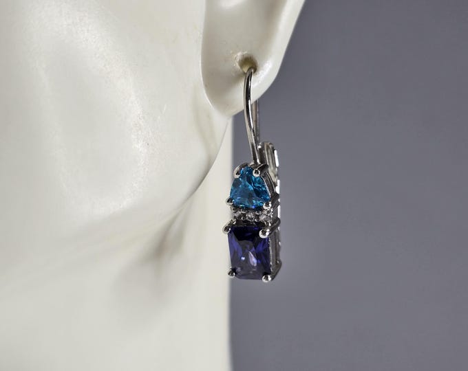 Womens Sterling Silver Tanzanite Aquamarine Earrings 4.8g E3686