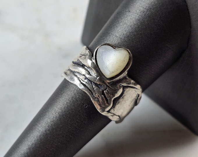 Womens Vintage Estate Sterling Silver Modernist Israel Heart Ring 5.9g #E3233