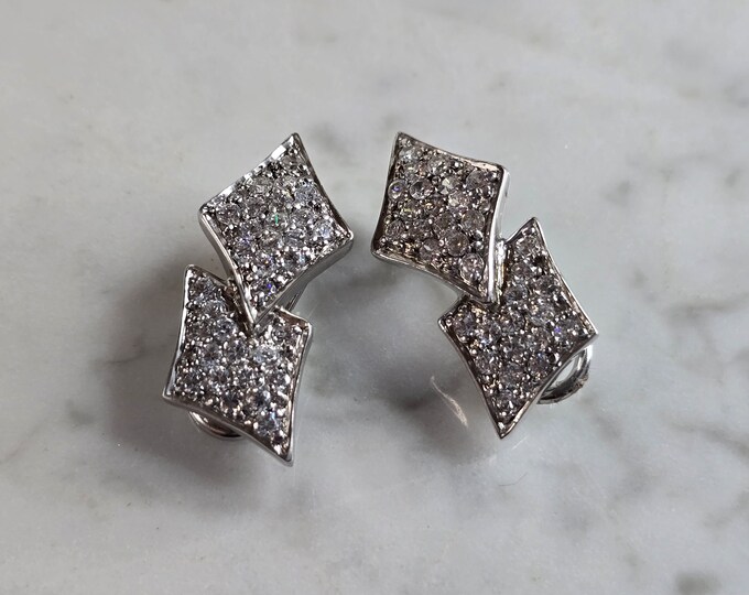 Womens Vintage Estate Sterling Silver Deco CZ Stud Earrings 7.2g E7966