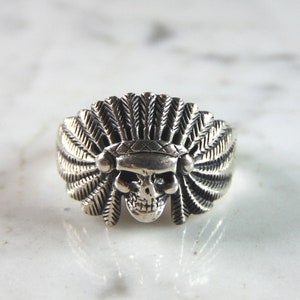 Mens Estate Sterling Silver Chief Head Skull Gothic Ring 7.5g E6011