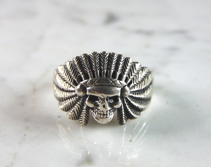 Mens Estate Sterling Silver Chief Head Skull Gothic Ring 7.5g E6011