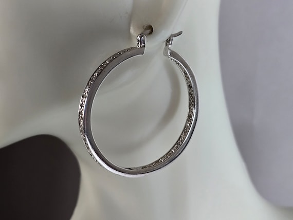 Boucles D'oreilles Créoles Argent Massif Anciennes - Bijou Vintage Anneaux Occasion #H3