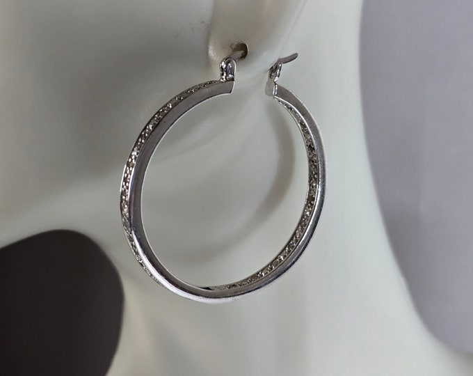 Womens Vintage Estate Sterling Silver CZ Hoop Earrings 10.3g E7253