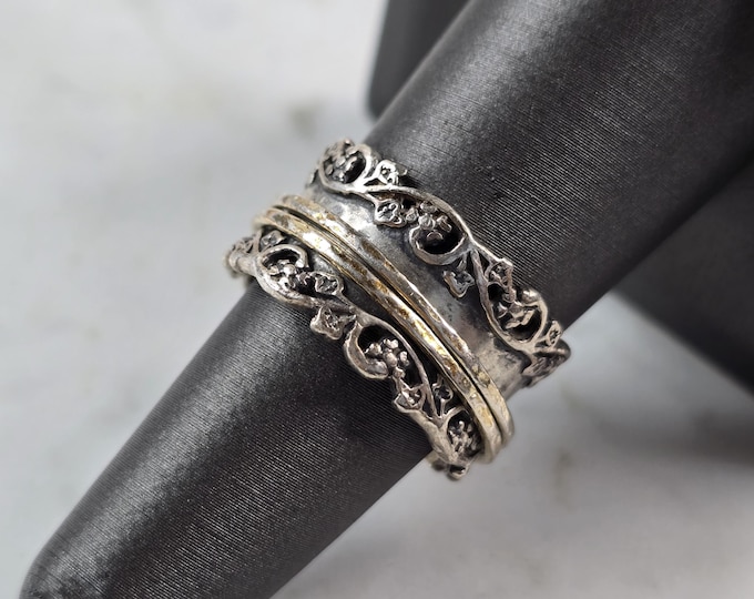 Womens Vintage Estate Sterling Silver Israel Fidget Ring 7.8g E6812