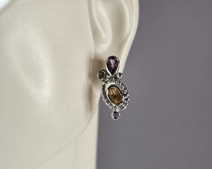 Womens Vintage Estate Sterling Silver Multi Stone Earrings 3.2g E1529
