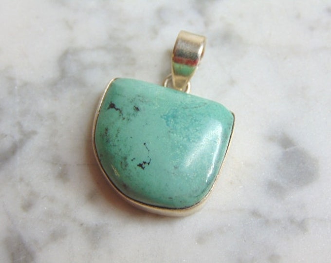 Womens Vintage Estate Sterling Silver Variscite Stone Pendant 8.7g E4771