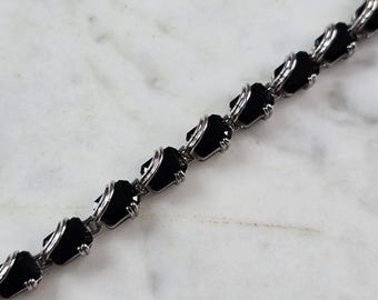 Womens Vintage Estate Sterling Silver Onyx Bracelet 16.1g E3221
