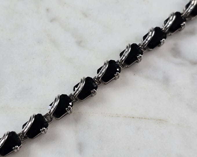 Womens Vintage Estate Sterling Silver Onyx Bracelet 16.1g E3221