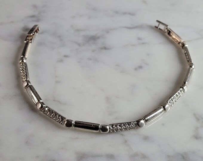 Womens Vintage Estate Sterling Silver CZ Bracelet 7.7g E6704