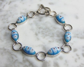 Womens Vintage Estate Sterling Silver Flower Millefiori Bracelet 18.7g E4592