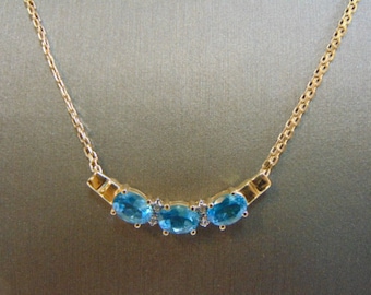 Womens Vintage Estate 14k Gold Necklace Topaz & Diamond Pendant 6.4g #E2423