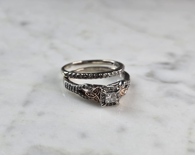 Womens Vintage Estate 10K White & Rose Gold Diamond Ring Set, 5.5g E1953