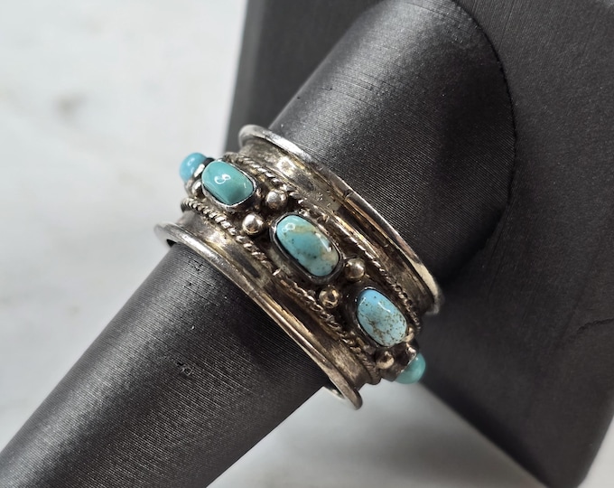 Vintage Estate Sterling Silver Southwestern Turquoise Ring 8.7g E1105