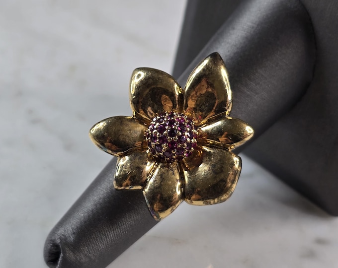 Womens Vintage Estate Sterling Silver Gold Tone Flower Ring 13.9g E821