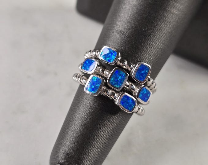 Womens Estate Sterling Silver Modernist Blue Opal Ring 6.3g E4523