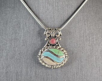 Womens Estate Sterling Silver Southwestern Slide Pendant Necklace 17.2g E519