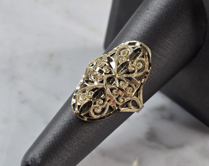 Womens 10K Yellow Gold Modernist Filigree Ring 2.3g E6791