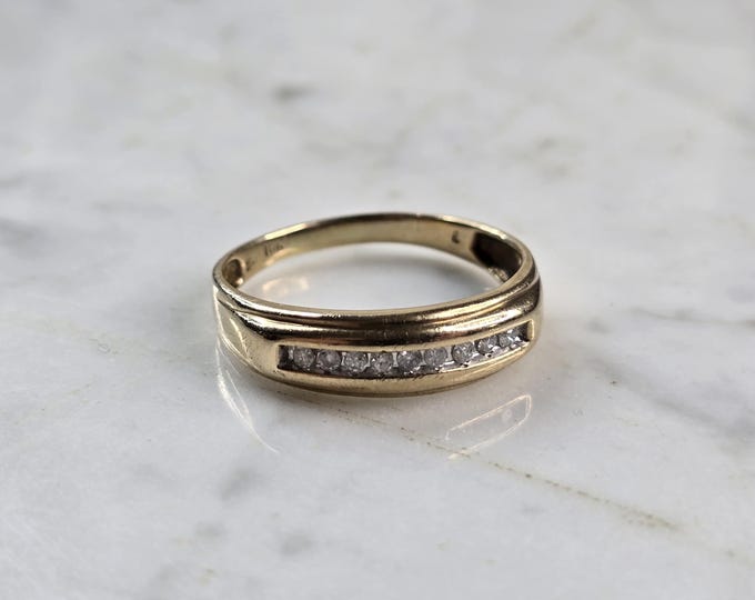 Mens Vintage Estate 10k Yellow Gold Diamond Ring 3.0g #E5185