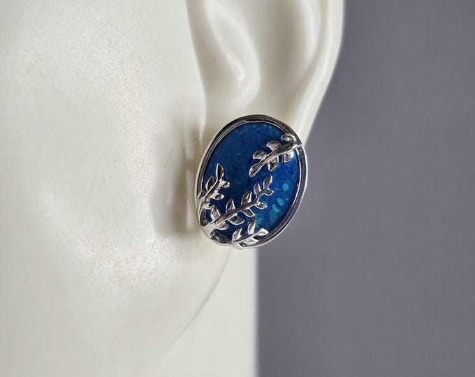 Womens Sterling Silver Modernist Blue Opal Earrings 4.4g E3166