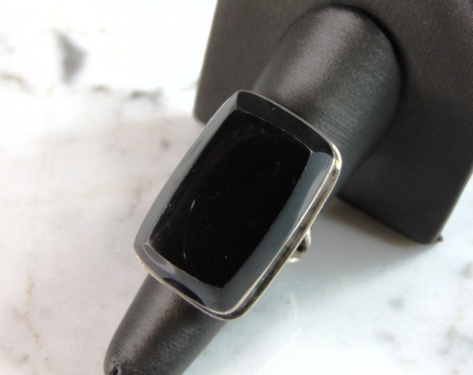 Womens Vintage Estate Sterling Silver Modernist Onyx Ring 23g E2165