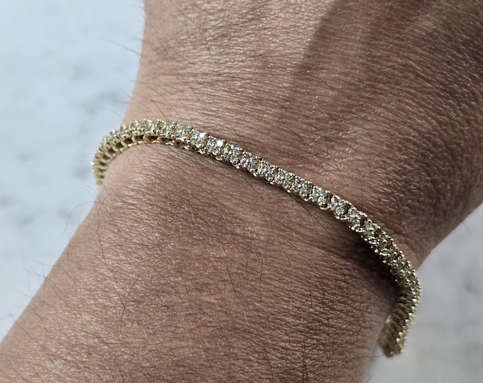 Womens Vintage Estate 14K Yellow Gold Diamond Tennis Bracelet 12.2g E7900