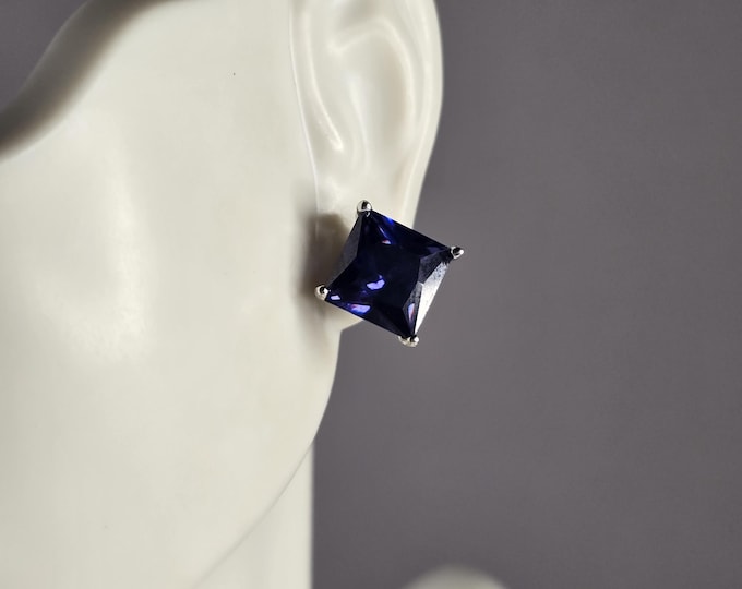 Womens Vintage Estate Sterling Silver Tanzanite CZ Stud Earrings 5.0g E4896