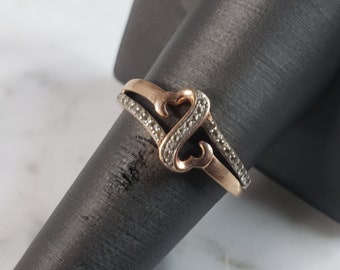 Womens Vintage Estate 10K Rose Gold Open Heart Diamond Ring 2.9g E6400