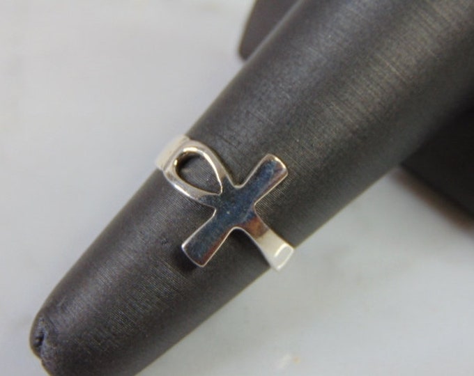 Womens Vintage Estate Sterling Silver Ankh Ring 1.5g E5154