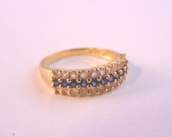 Womens Vintage Estate 14K Yellow Gold CZ & Sapphire Ring 4.9g #E2460