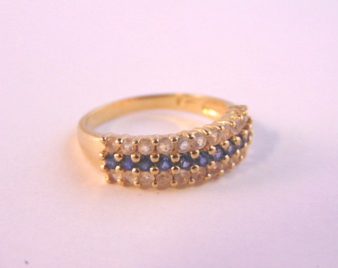 Womens Vintage Estate 14K Yellow Gold CZ & Sapphire Ring 4.9g #E2460