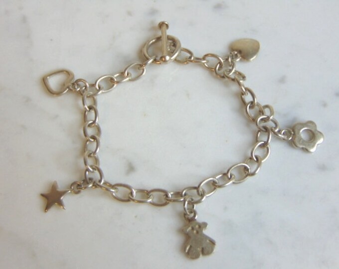 Women's Vintage Estate Sterling Silver Charm Bracelet 15.1g E5522
