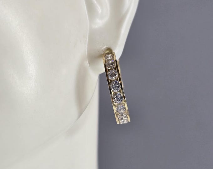 Womens Vintage Estate 14K Yellow Gold CZ Hoop Earrings, 2.8g E1554