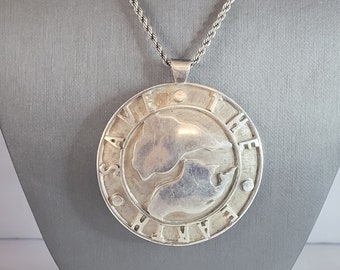 Vintage Estate Sterling Silver Schoenfeld Save the Earth Pendant Necklace 48.4g E6936