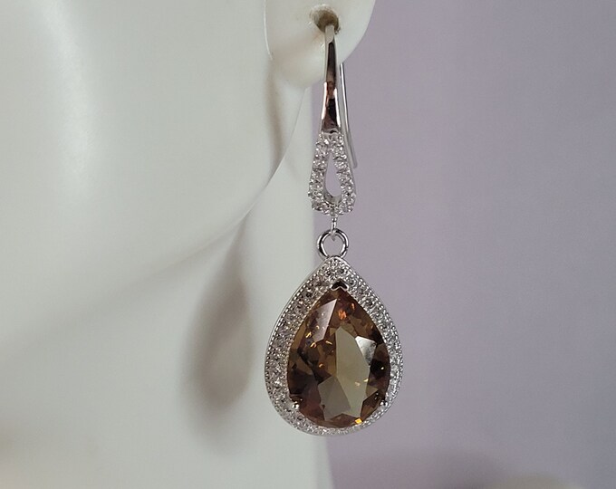 Womens Estate Sterling Silver Citrine Dangle Earrings 7.5g E6024