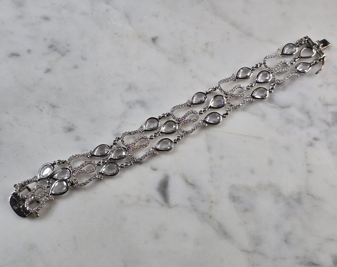 Womens Sterling Silver Modernist CZ Bracelet 24.2g E3097