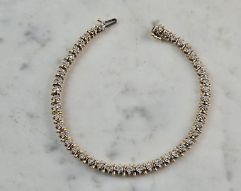 Womens Vintage Estate 14K Yellow Gold Diamond Tennis Bracelet 11.7g E6838