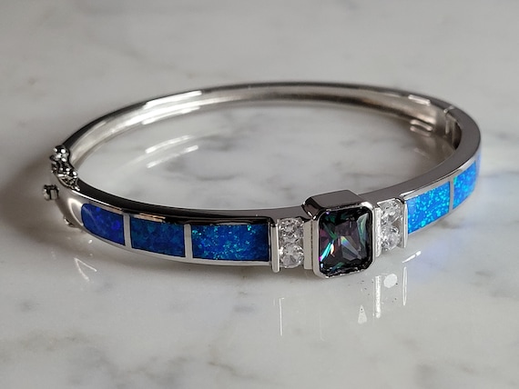 Womens Sterling Silver Modernist Opal Bangle Bracelet 18.3g E6734 Etsy