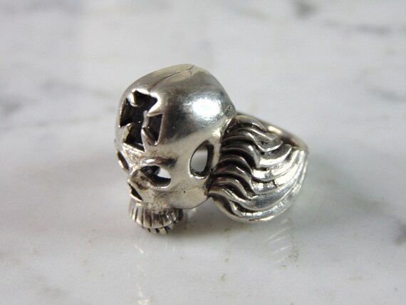 Mens Vintage Estate Sterling Silver Skull Ring 12… - image 3