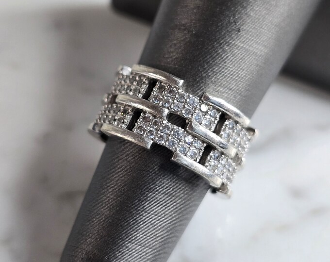 Womens Vintage Estate Sterling Silver CZ Ring 6.4g E7360