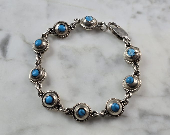 Womens Vintage Estate Sterling Silver Turquoise Bracelet 18.9g E7101