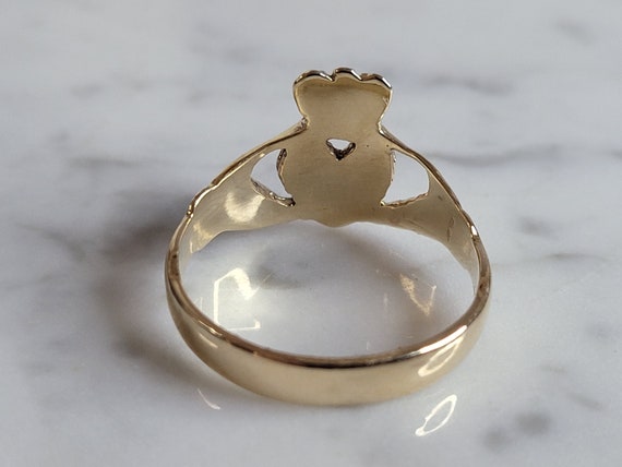 Mens Vintage Estate 10k Gold Irish Claddagh Ring … - image 3