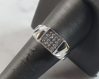 Mens Vintage Estate 10k White & Yellow Gold Diamond Ring 4.2g #E2802