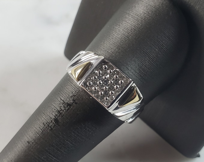 Mens Vintage Estate 10k White & Yellow Gold Diamond Ring 4.2g #E2802