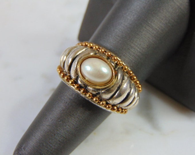 Womens Vintage Estate Sterling Silver Pearl Ring 11g E5023